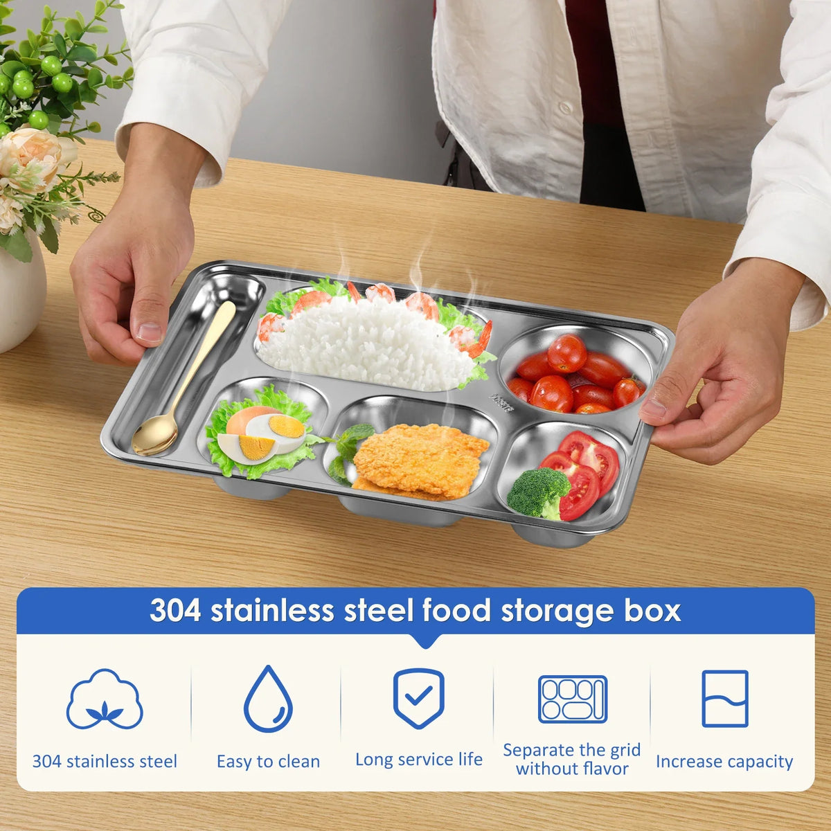2-Pack 5-Compartment Stainless Steel Snack & Meal Prep Container