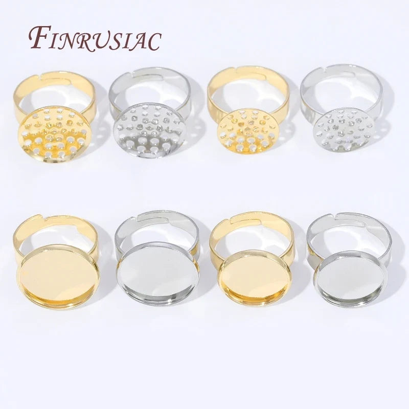 14K Gold Plated Adjustable Ring Settings Blank Bezel DIY Jewelry