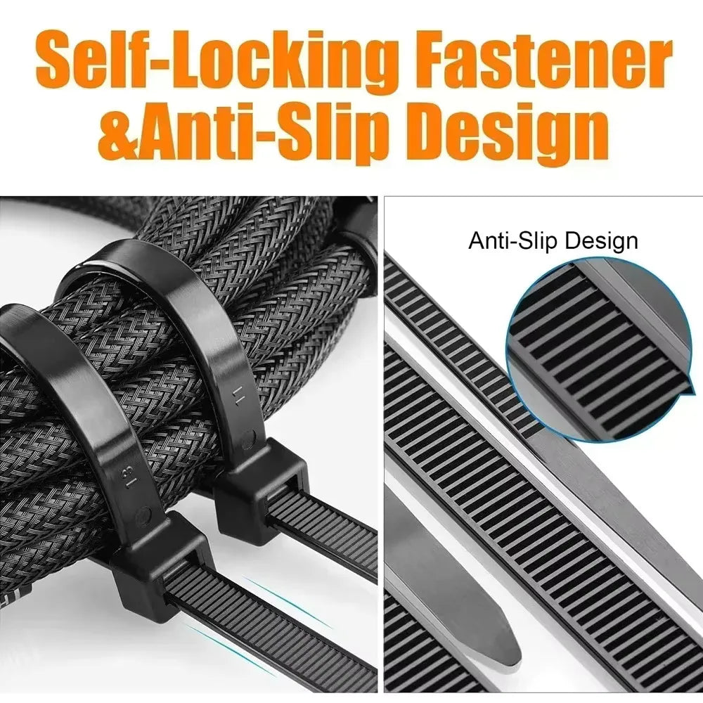 Black Self-Locking Nylon Cable Ties 5×200mm & 8×300mm Bulk
