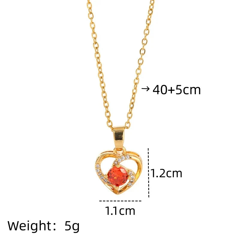 Heart Shaped Copper Pendant Necklace | Zircon Collarbone Chain