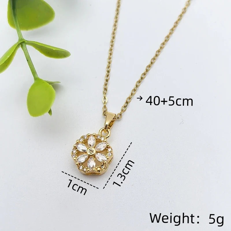 Zircon Flower Pendant Necklace – Gold & Silver Collarbone Chain