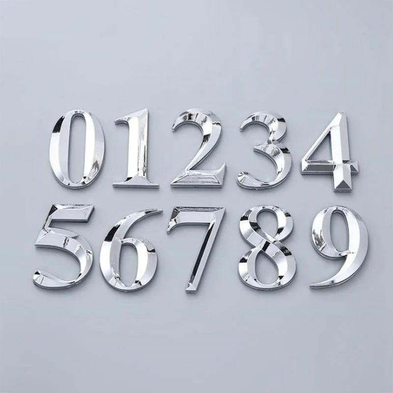 Self-Adhesive Chrome House Door Number Sign Sticker 7x4.5cm