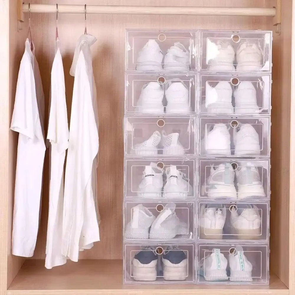 Transparent Stackable Shoe Boxes – Dustproof Waterproof Organizers