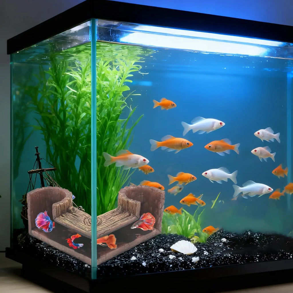Wood Grain Aquarium Tunnel Cave – Fish & Shrimp Shelter Decor