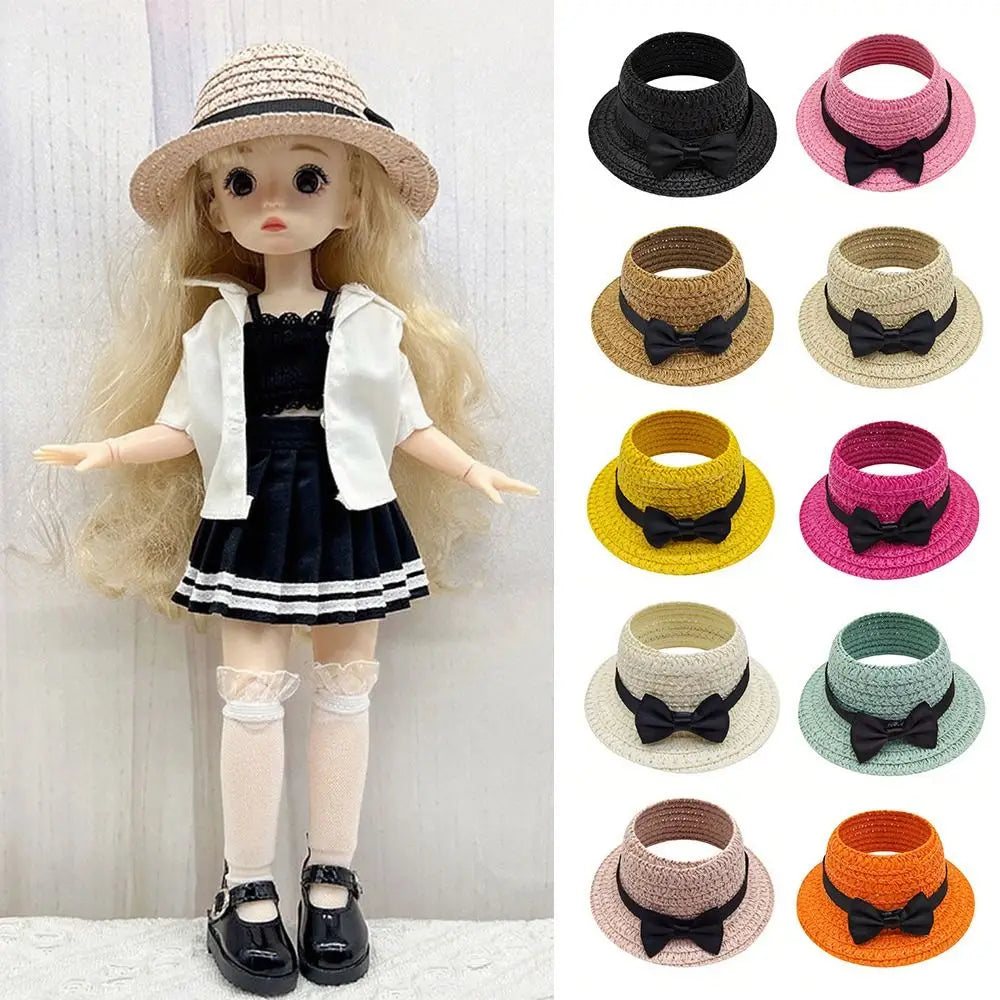 Miniature Straw Doll Hat with Bow – 1/6 Scale 10.5cm Accessory