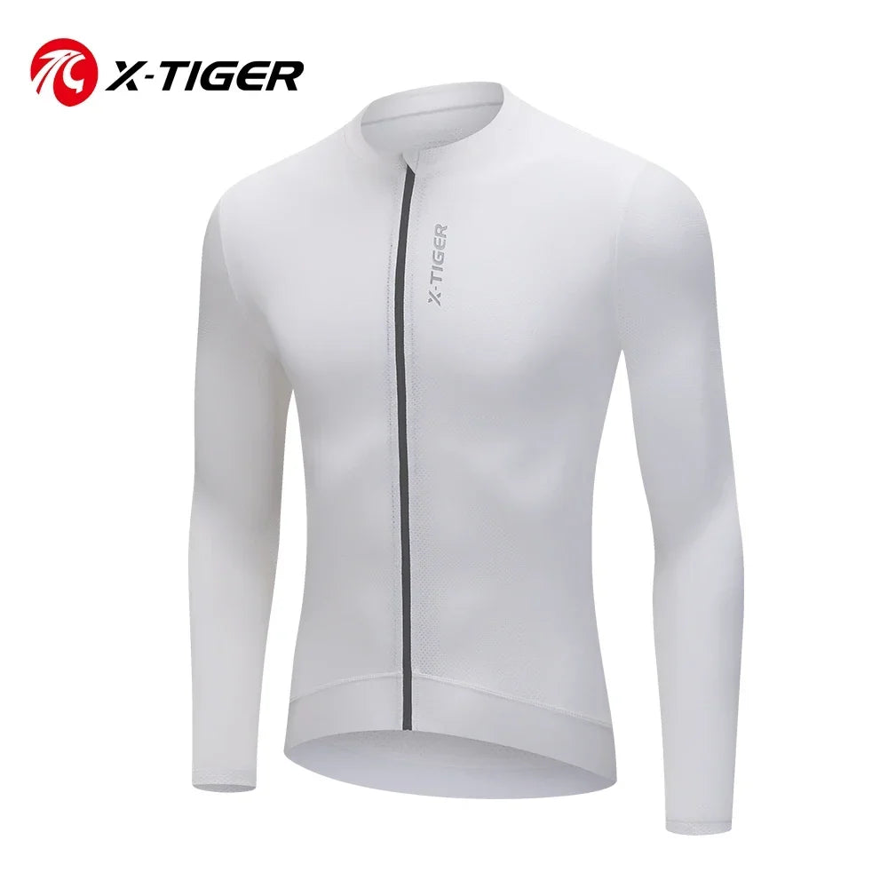 X-TIGER Men's Long Sleeve Cycling Jersey | MTB Zip Shirt