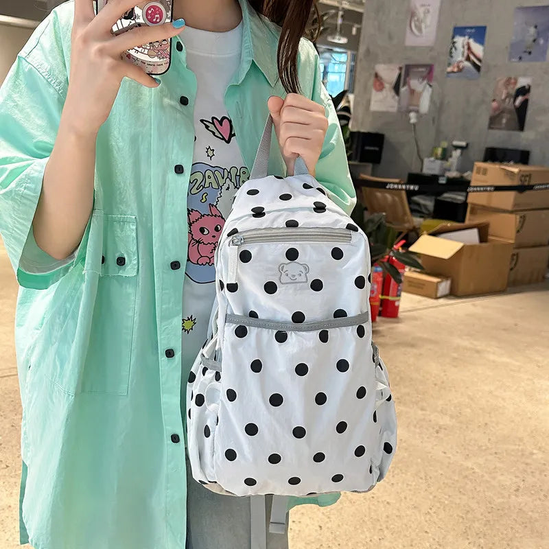 Sweet Polka Dot Canvas Backpack – Large Capacity Women's Bag