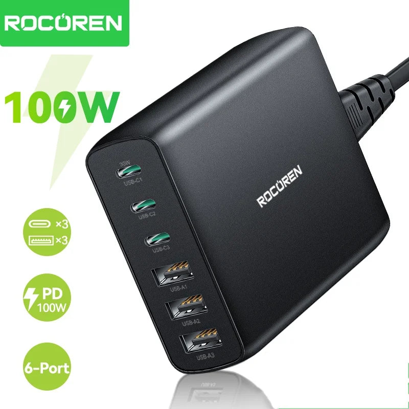 Rocoren 100W GaN Charger USB-C PD Fast Charging Station