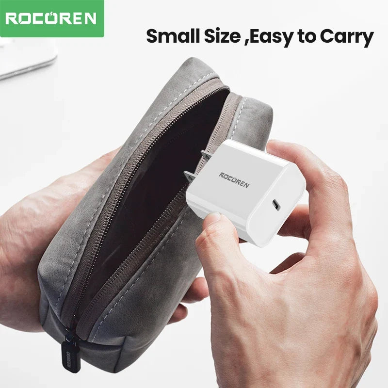 Rocoren 20W GaN USB-C Fast Charger PD3.0 QC3.0 – iPhone & Samsung