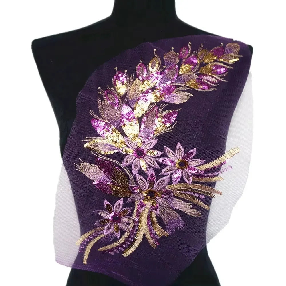 Sequined Floral Embroidery Sew-On Patch | Lace Trim DIY