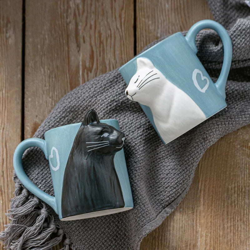 Kiss Cat Ceramic Couple Mugs | Anniversary & Valentine Gift