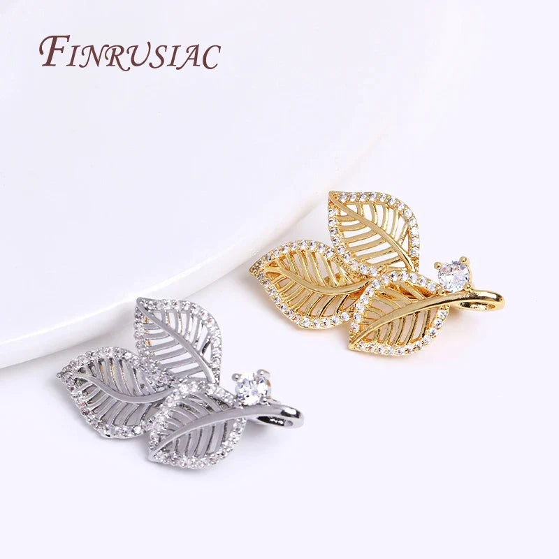 18K Gold Plated Zircon Hollow Leaf Pearl Clasps – DIY Jewelry