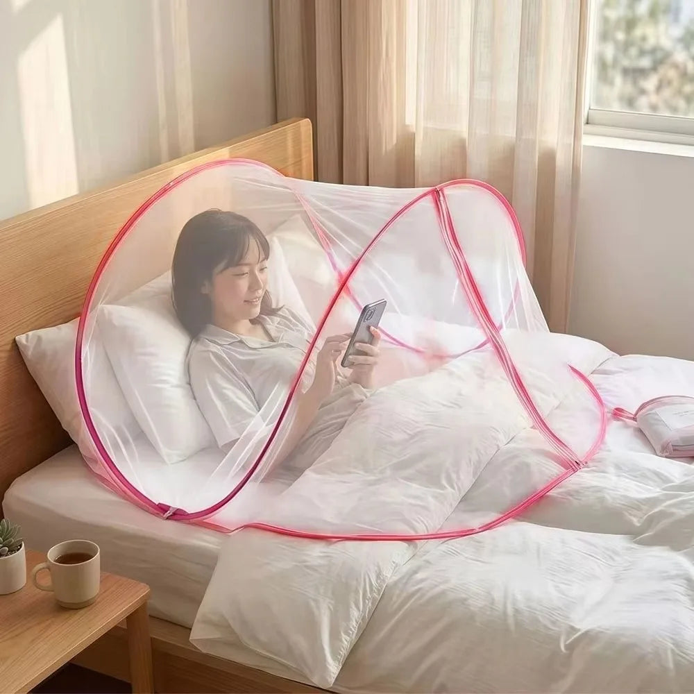 Foldable Pop-Up Bed Mosquito Net – Single Canopy with Zipper