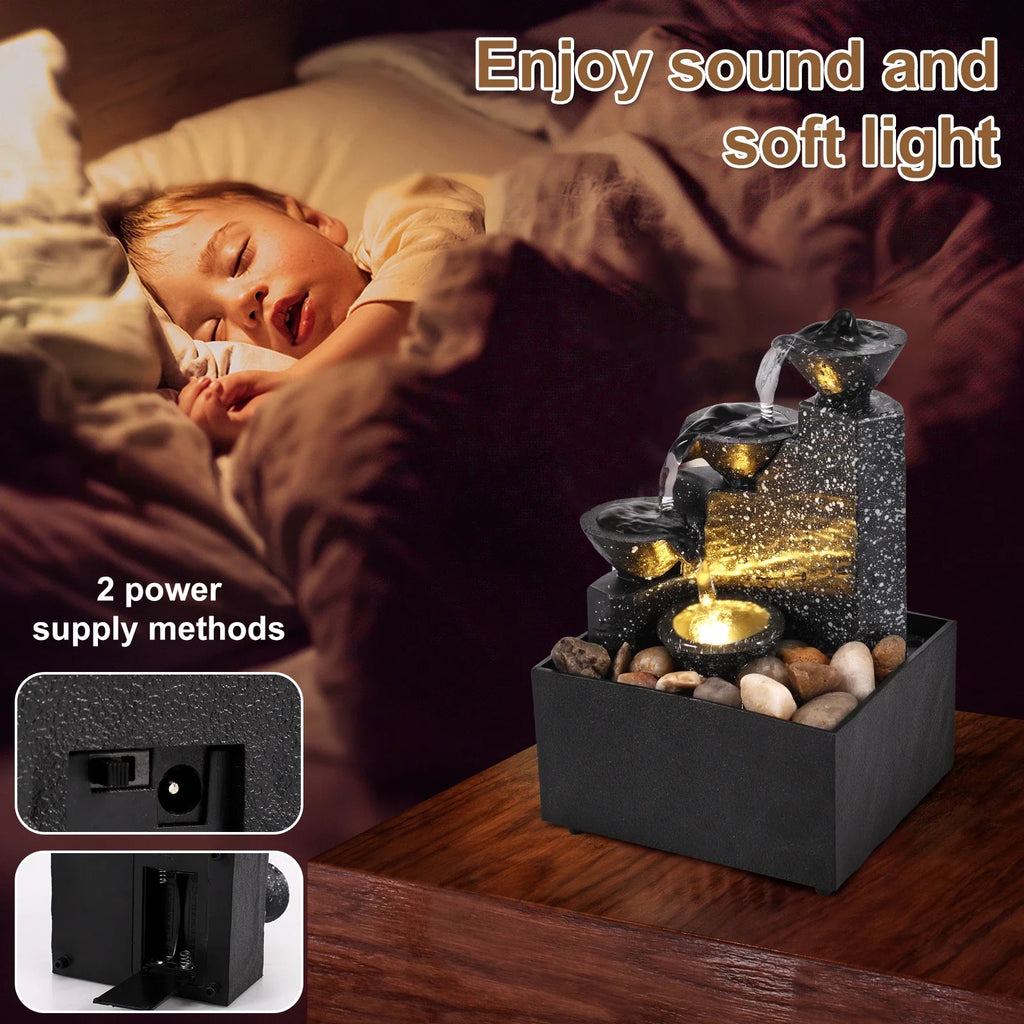 Tabletop Waterfall Fountain with LED Lights – Desktop Decor
