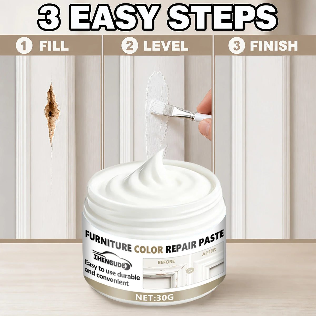 White Wood Repair Paste – Fill Scratches, Cracks & Fading