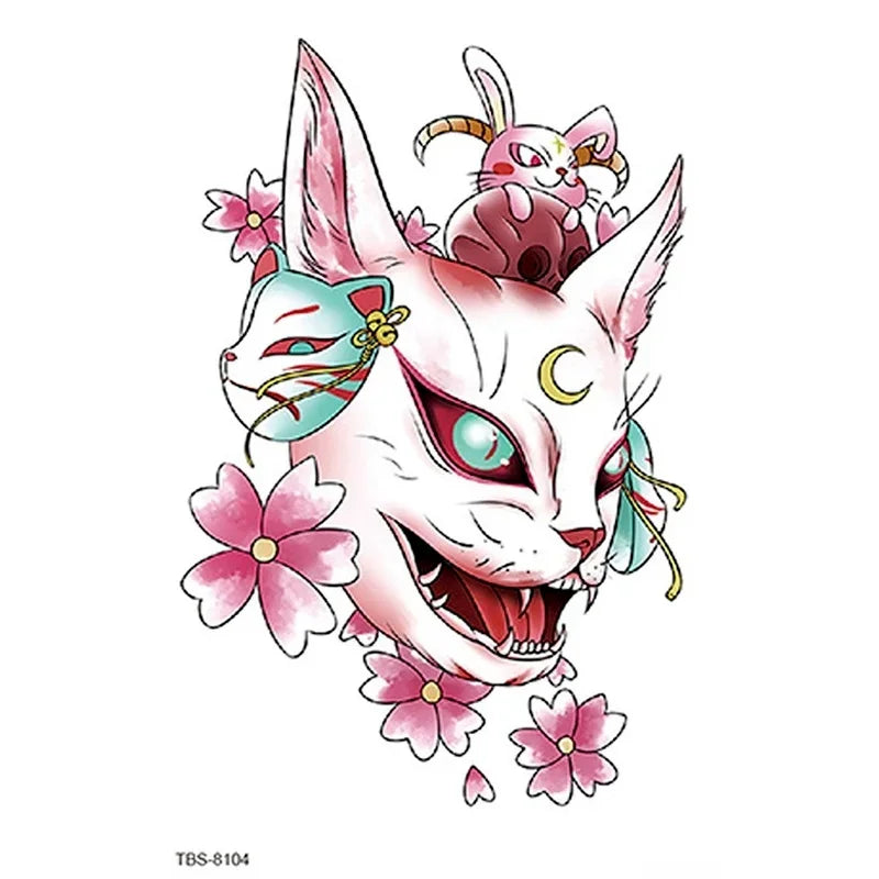 Animal Temporary Tattoo Stickers – Whale Deer Panda Black Line