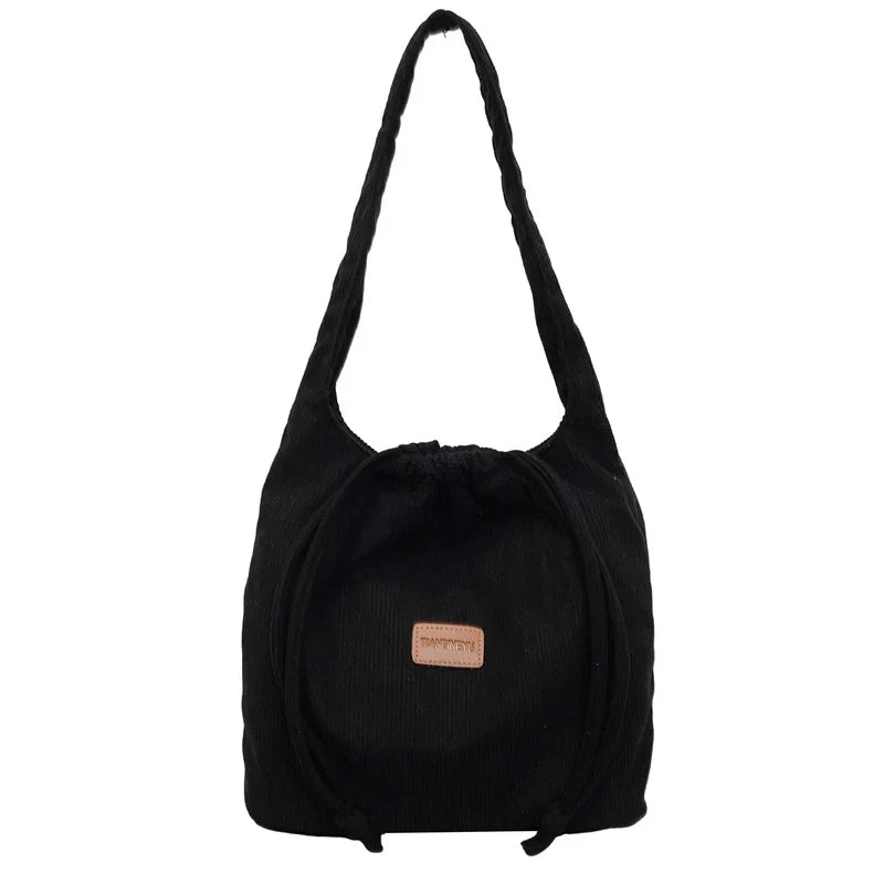 Korean Minimalist Plush Drawstring Tote Bag – Large Capacity