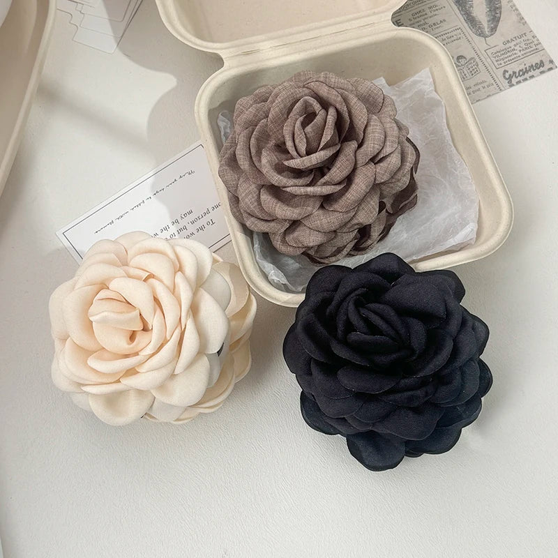 Leopard Print Fabric Rose Flower Hair Claw Clips for Women