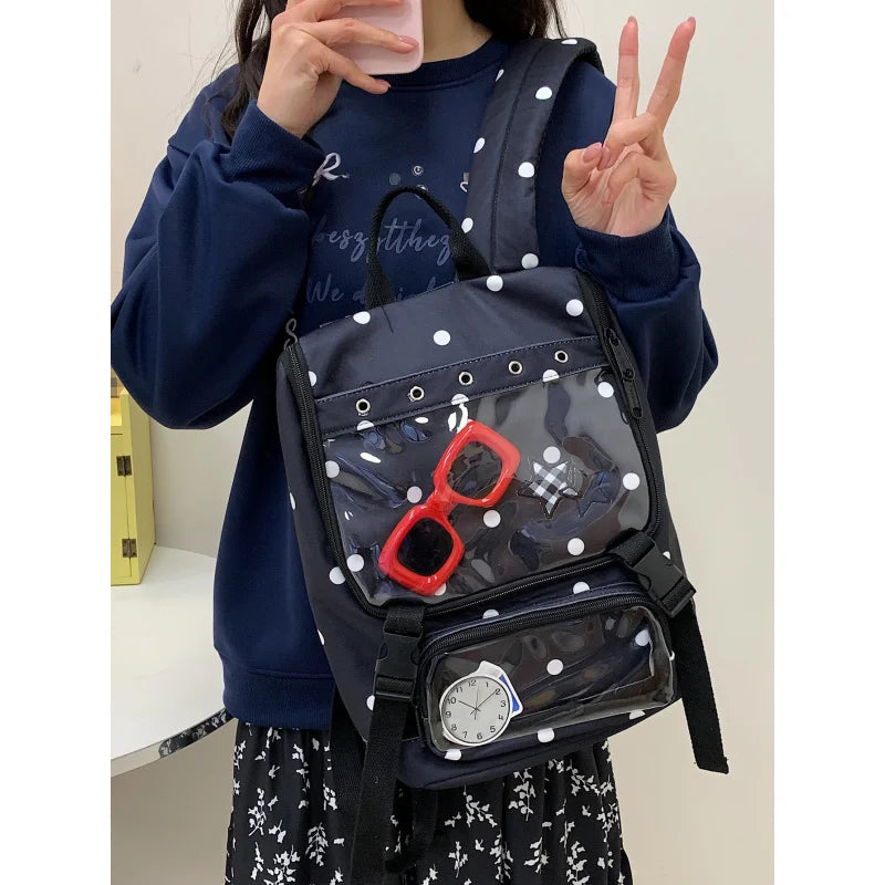 Polka Dot Star Transparent Backpack – Cute Lightweight Women's Bag
