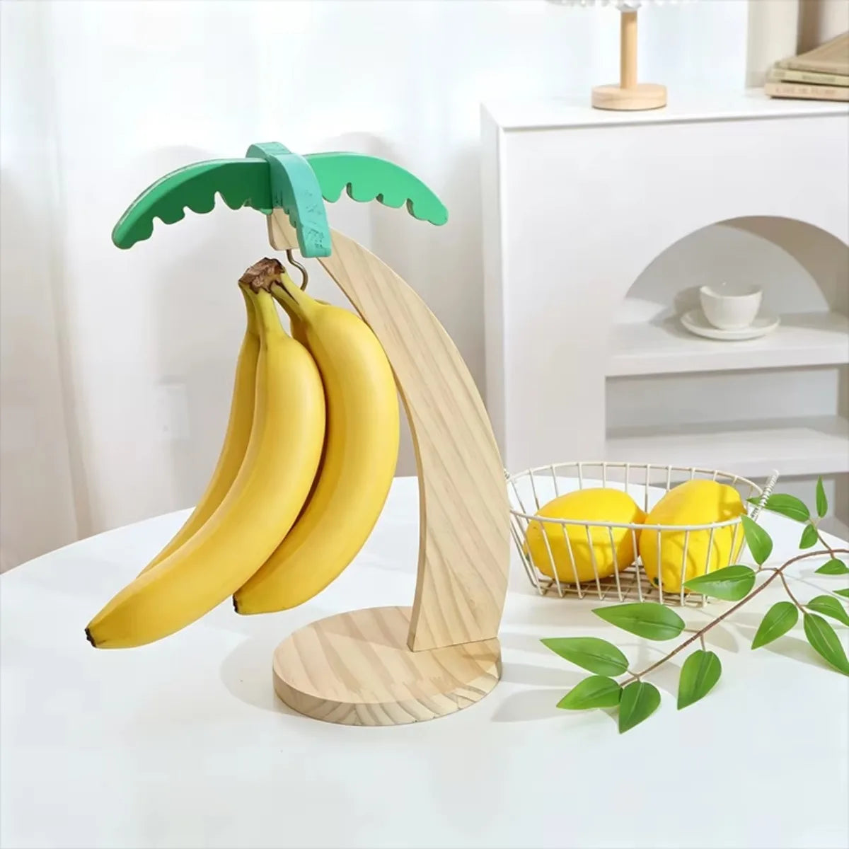 Wooden Banana Hanger Rack with Decorative Leaf | Kitchen