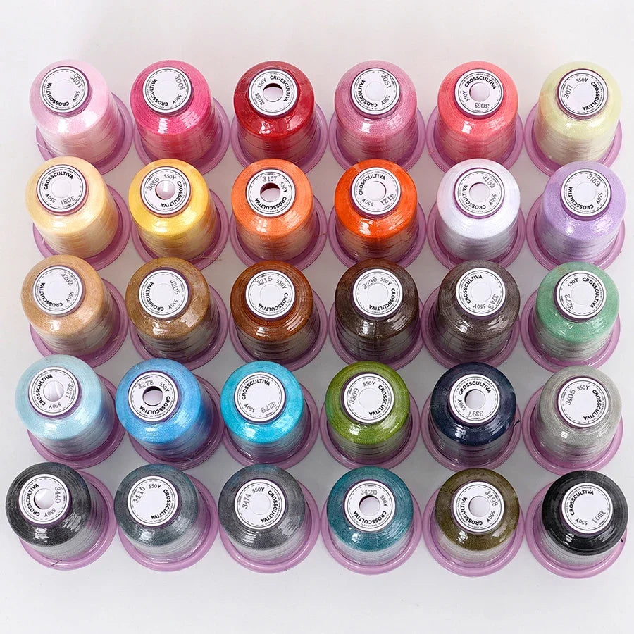 30-Color Embroidery Thread Set – 550 Yds/Spool Polyester