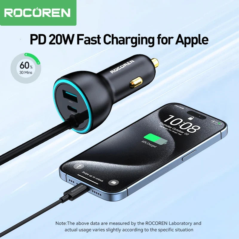 Rocoren 105W 6-Port Car Charger USB-C & USB-A Fast Charging