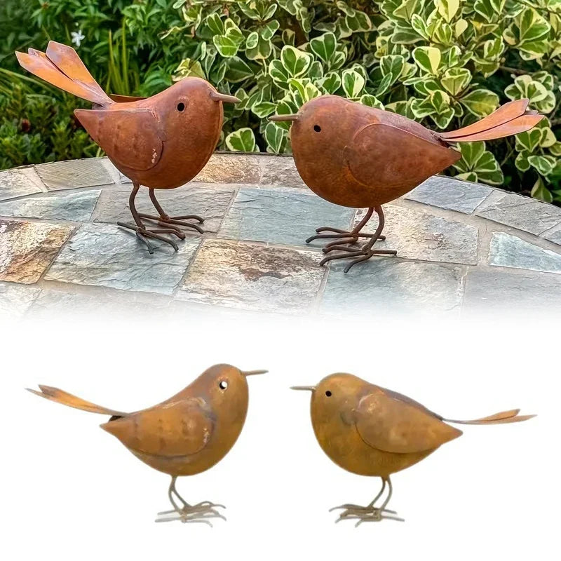 Rustic Metal Bird Statue – Iron Art Outdoor Garden Sculpture