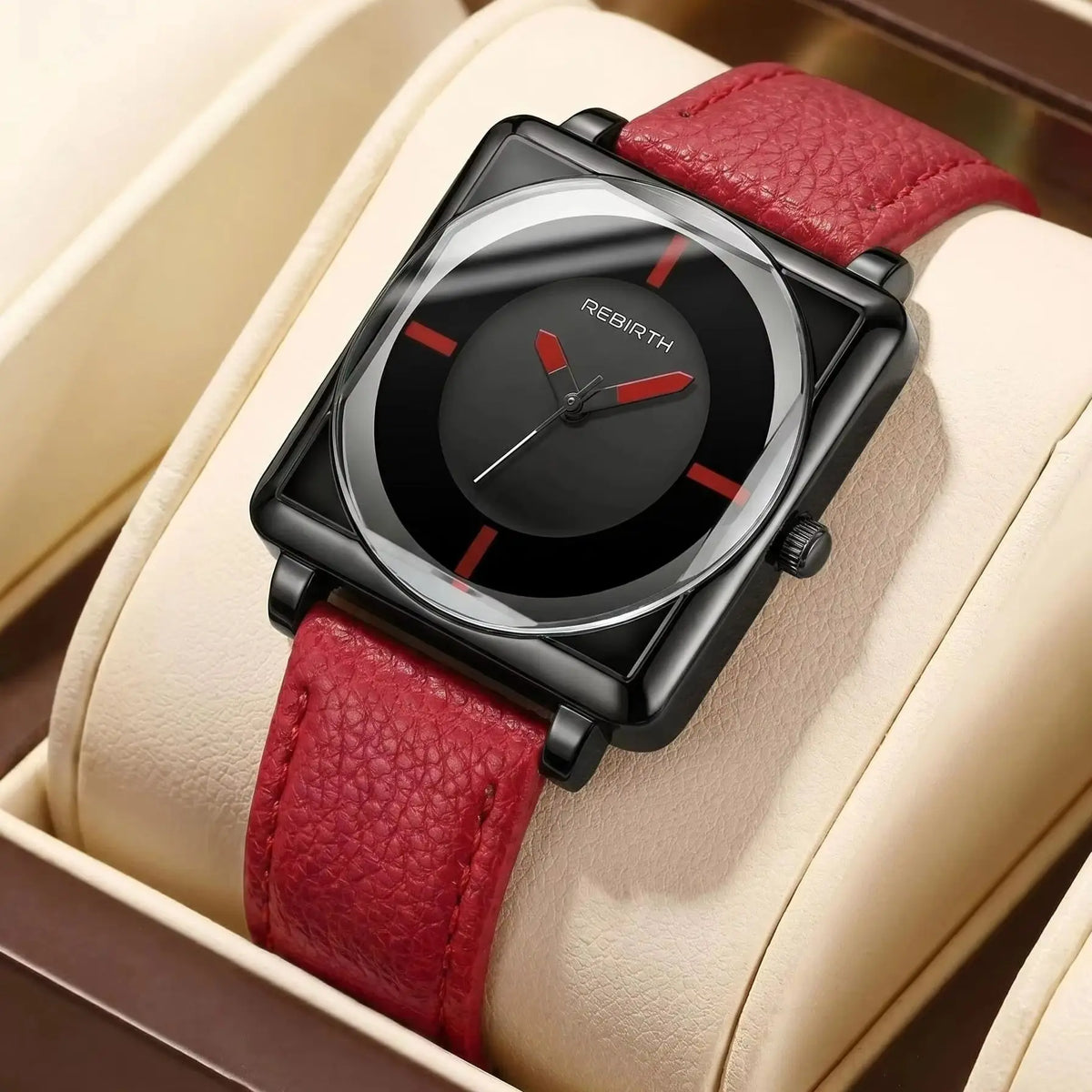 REBIRTH Women's Retro Square Quartz Watch – Leather Strap
