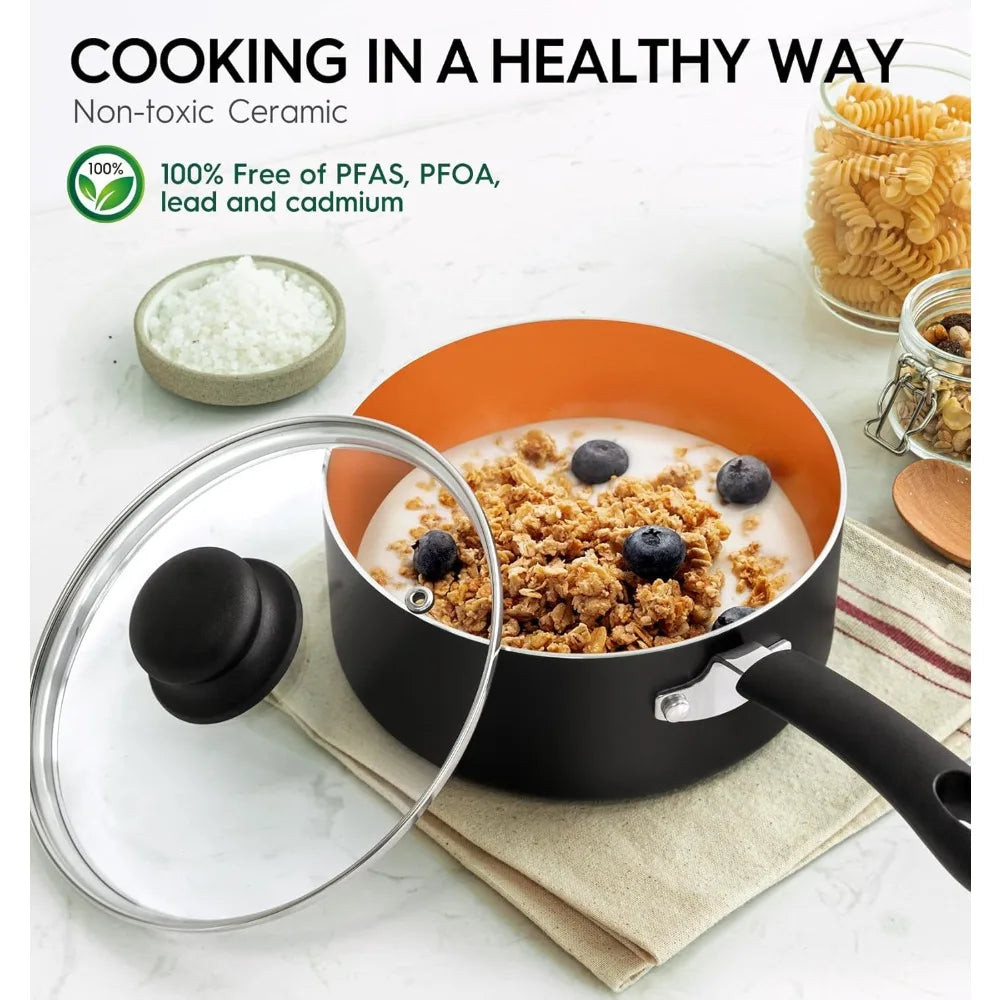 MICHELANGELO 1QT & 2QT Ceramic Non-Stick Pot Set + Steamer