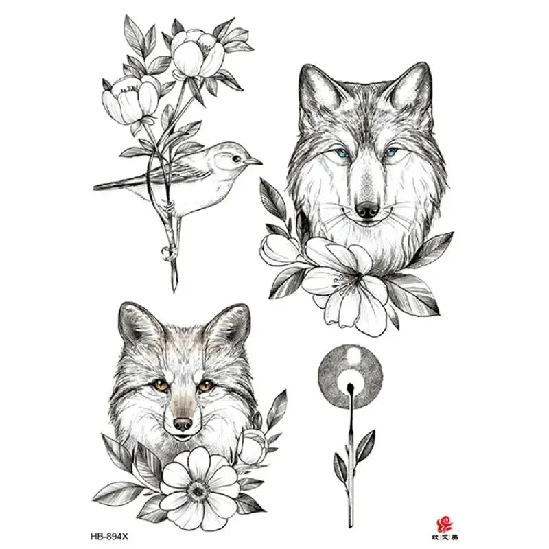 Temporary Tattoo Stickers – Snake, Rose & Peony | 14 Sheets