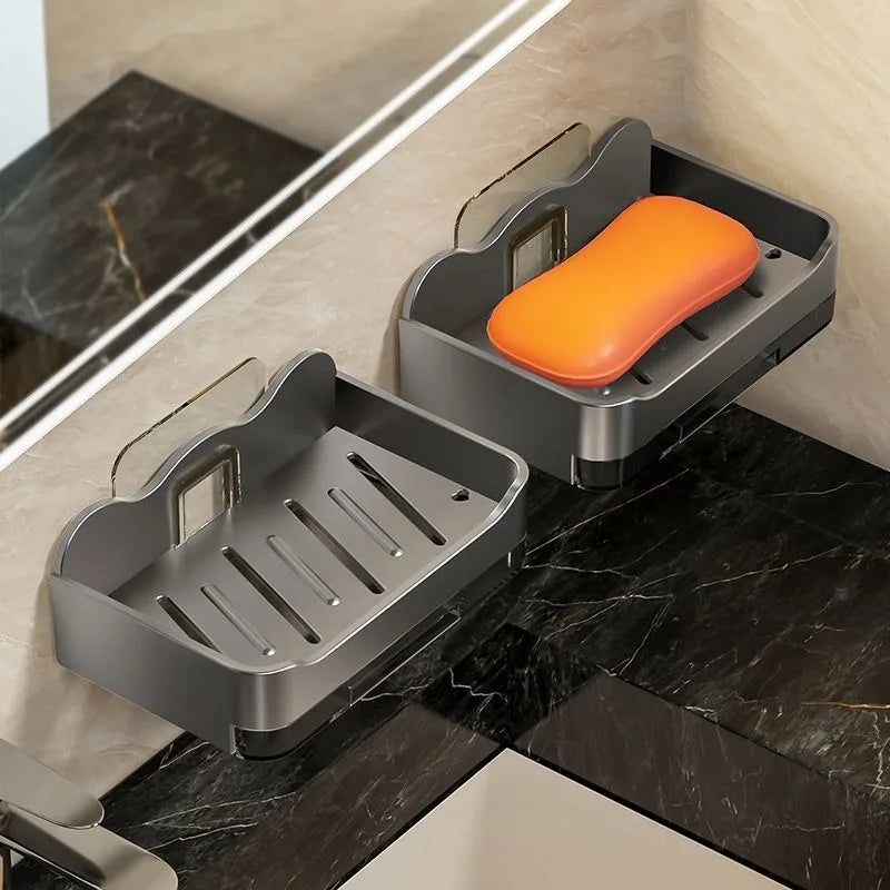Wall-Mounted Soap Holder with Hook – No Drill, Drain Design