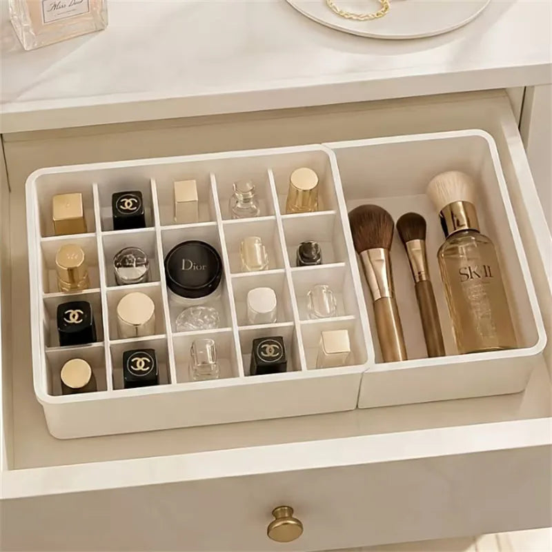 Telescopic Makeup Organizer – 5 & 16 Grid Expandable Drawer Box
