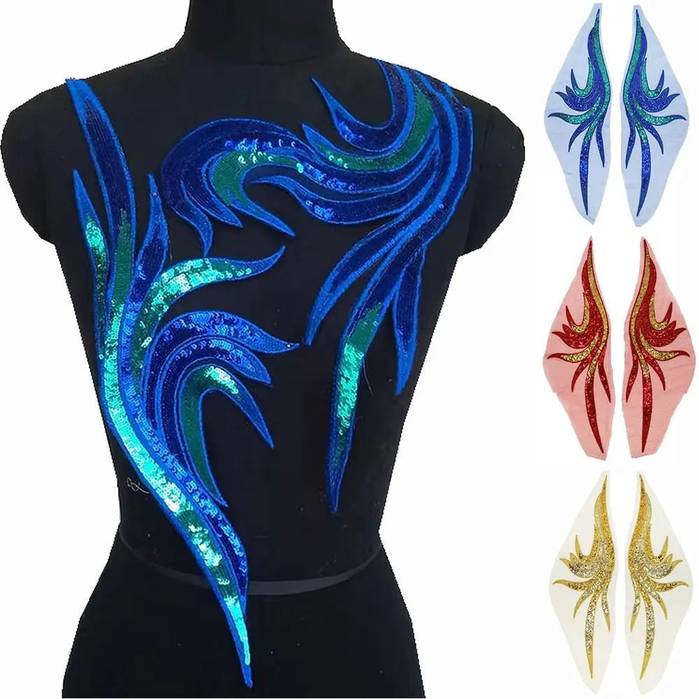 Royal Blue Gold Sequined Embroidery Patches 14x50cm – 2 Pcs