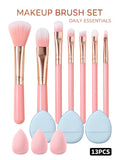 13-Piece Makeup Brush Set with Sponges & Powder Puffs