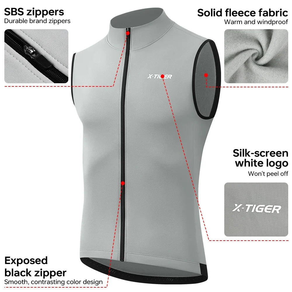 X-TIGER Windproof Cycling Vest – Fleece-Lined Winter Gilet