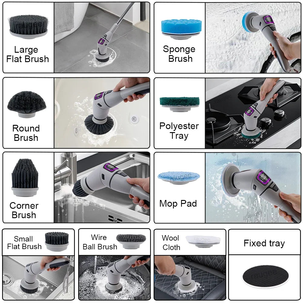 Raugee 10-in-1 Cordless Electric Spin Scrubber Cleaning Brush