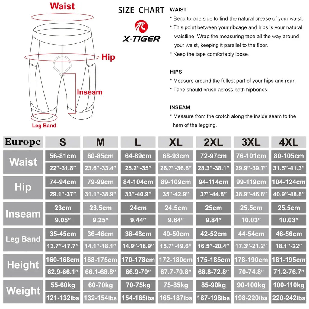 X-TIGER Men's 5D Padded Cycling Bib Shorts SPF 50+ MTB Road