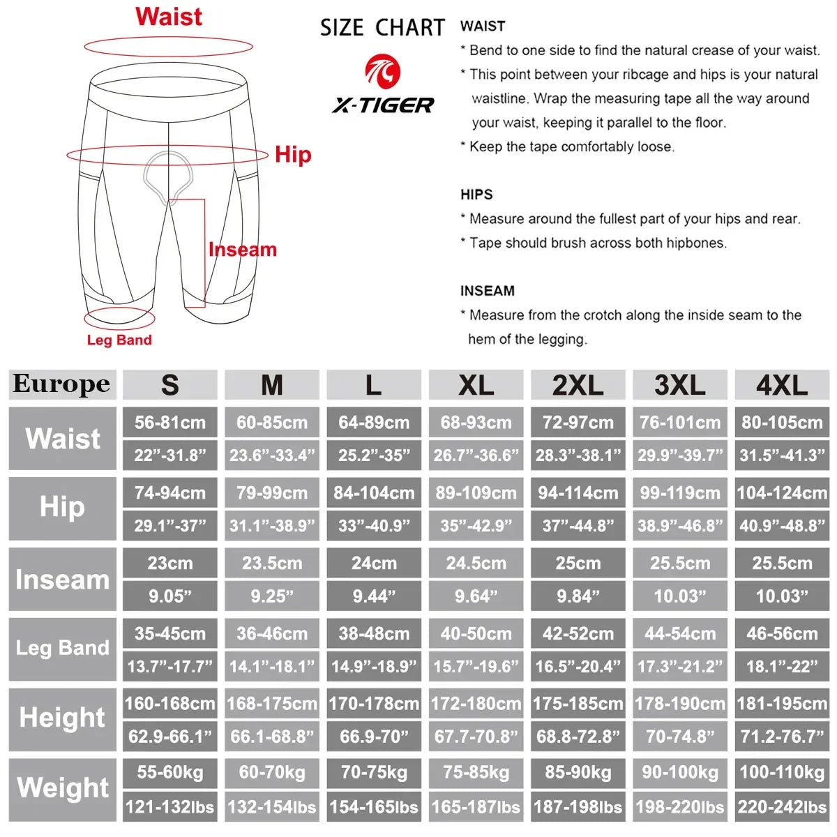 X-TIGER Men's 5D Padded Cycling Bib Shorts SPF 50+ MTB Road