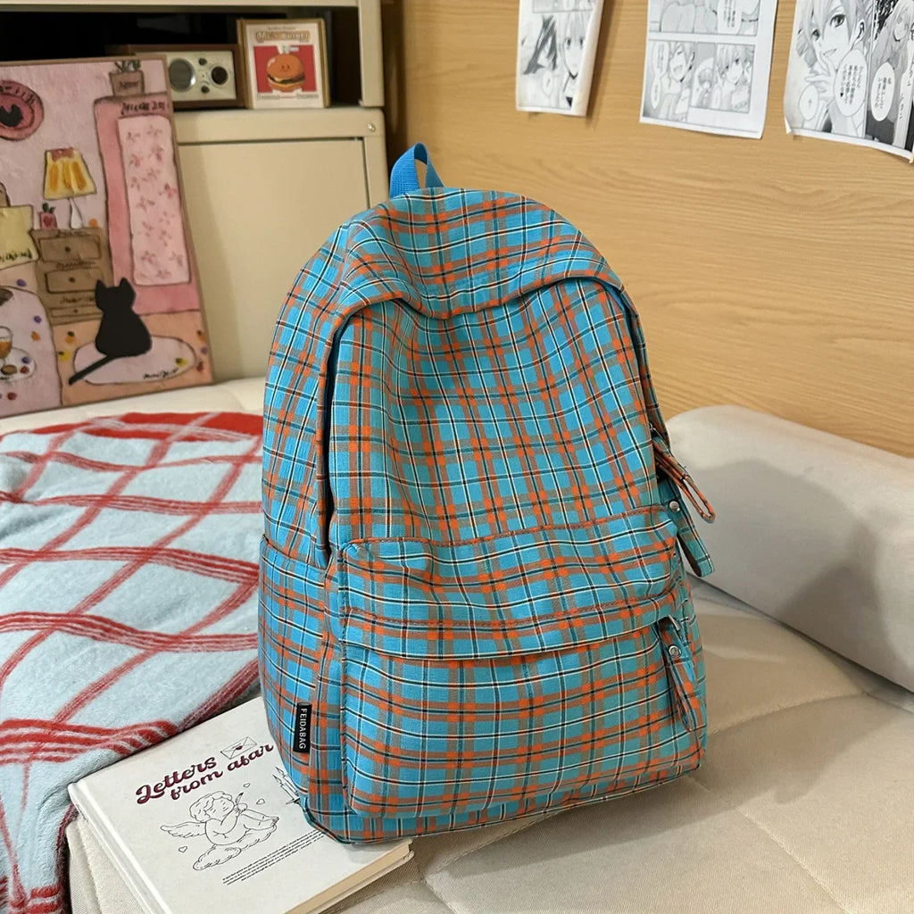 Nixie Lightweight Nylon Plaid Backpack for School & Travel