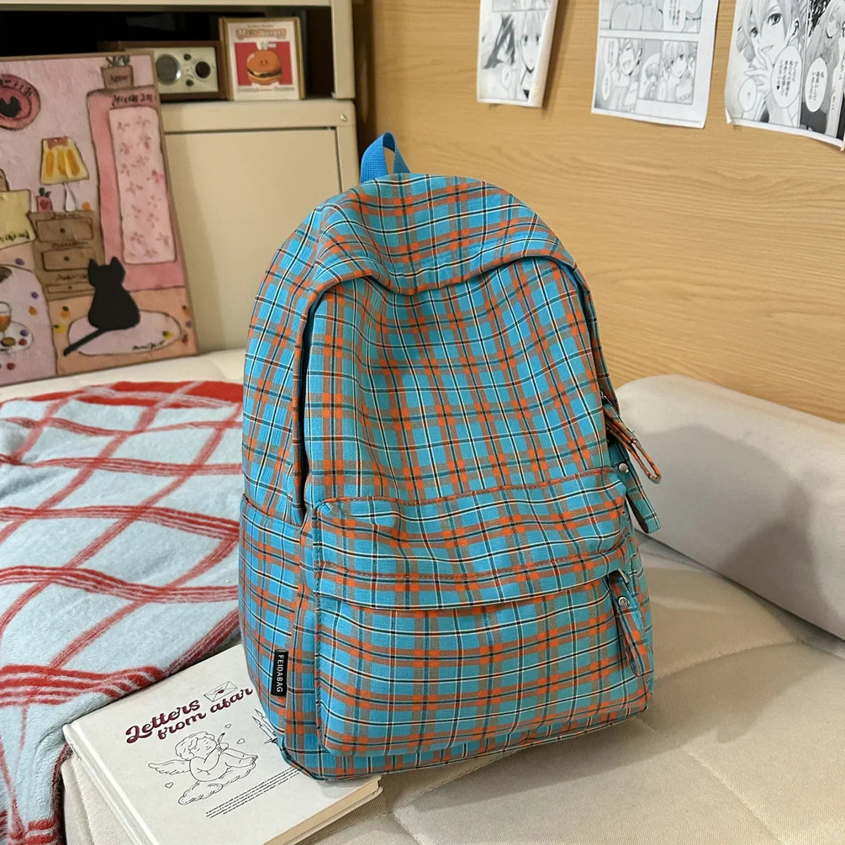 Nixie Lightweight Nylon Plaid Backpack for School & Travel