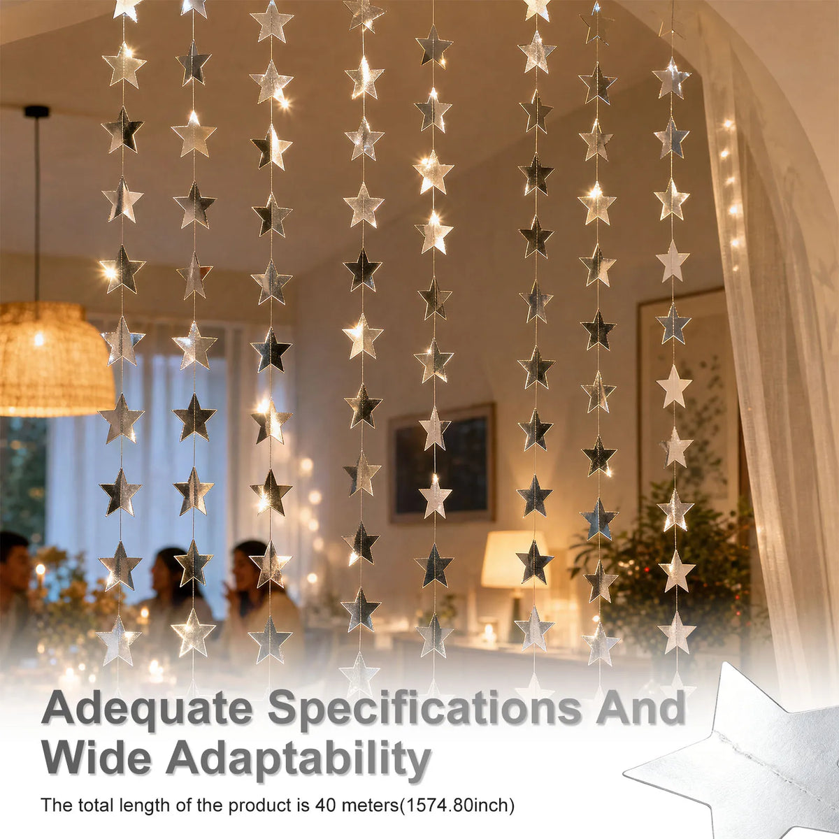 Star Garland Pendant 10/12Pcs – Silver Glitter Party Decoration