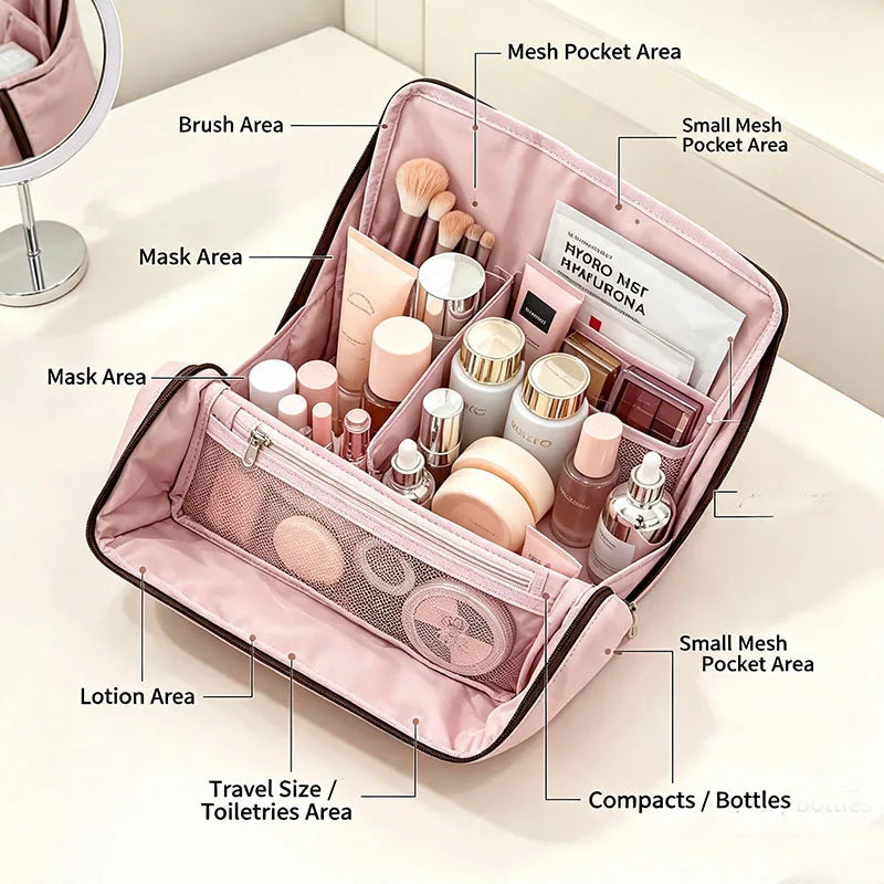 Standing Travel Makeup Brush Bag – Large Capacity Cosmetic Organizer