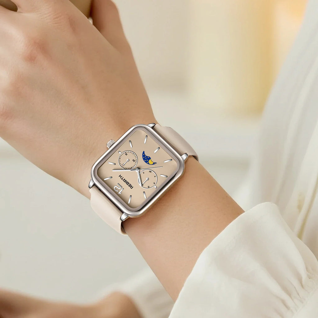 REBIRTH Women's Slim Quartz Watch Silicone Strap Waterproof