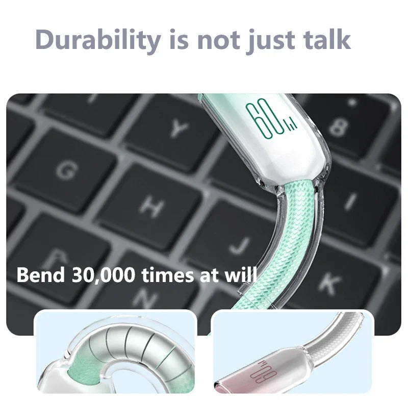 60W USB-C to USB-C Fast Charging Braided Cable 1m/2m