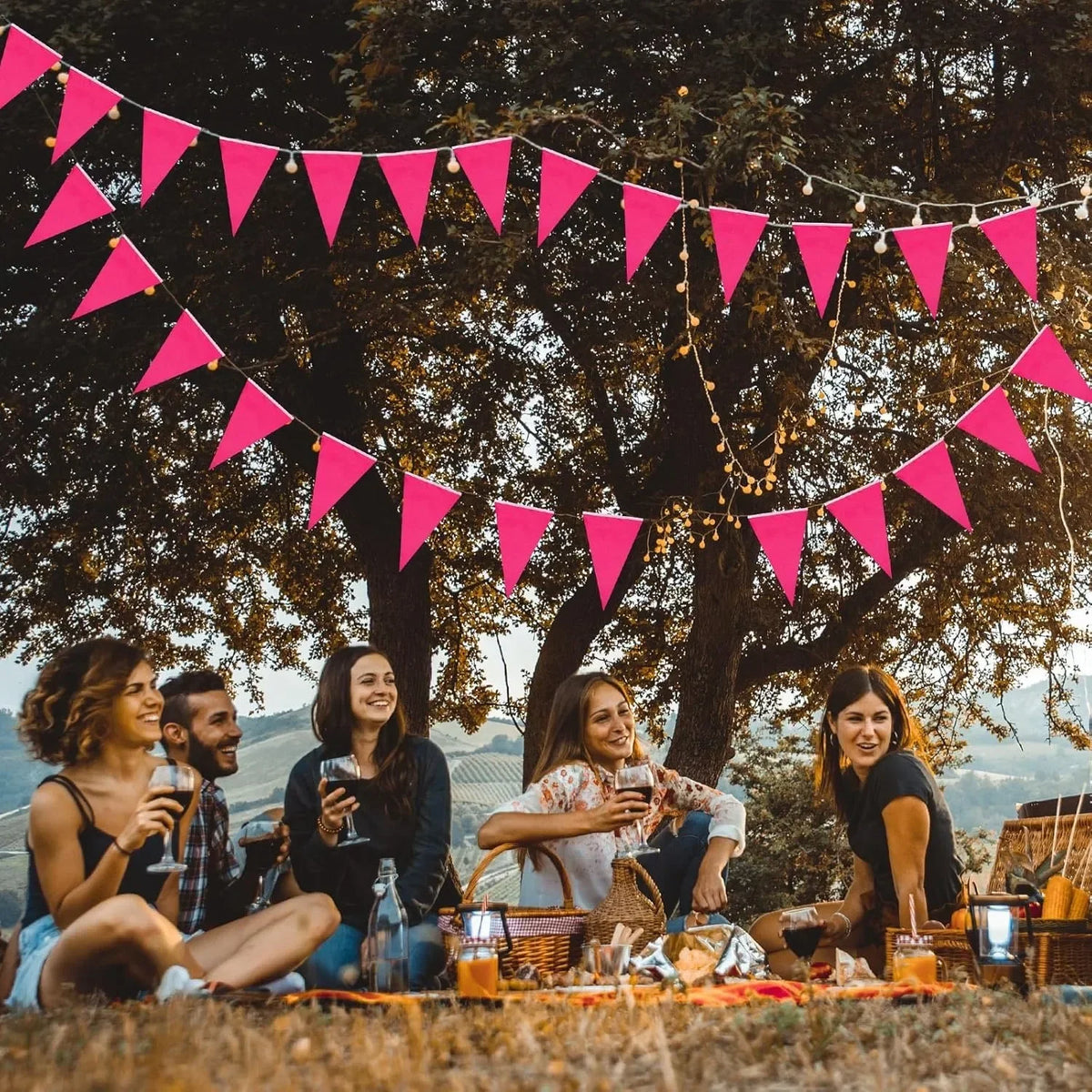 Rose Pink Pennant Banner 33ft DIY Bunting Flags | Party Decor