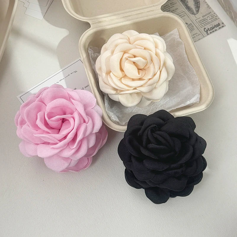 Leopard Print Fabric Rose Flower Hair Claw Clips for Women