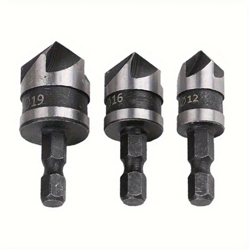 HSS 3-Flute Deburring Drill Bit Set 5-Pack | Hex Handle 3–19mm