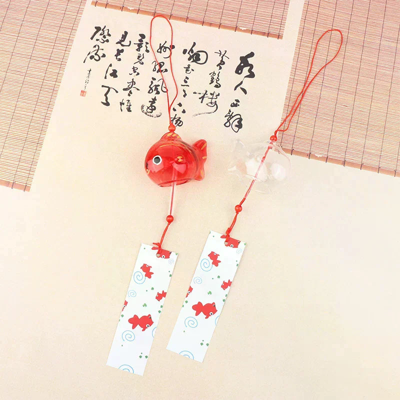 Japanese Glass Goldfish Wind Chime Furin Garden Hanging Decor