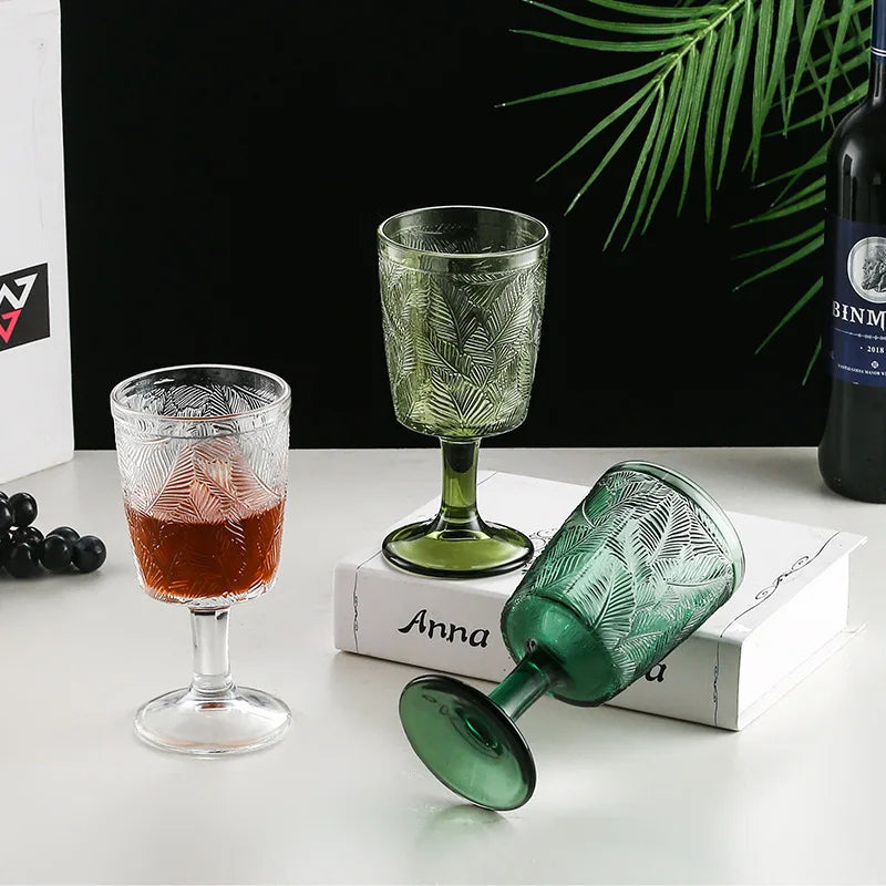 French Retro Leaf Relief High-Footed Wine & Champagne Glass