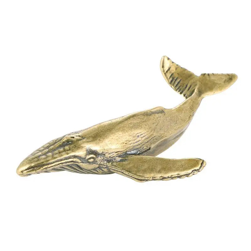 Mini Solid Brass Whale Statue – Vintage Rustic Sea Figurine